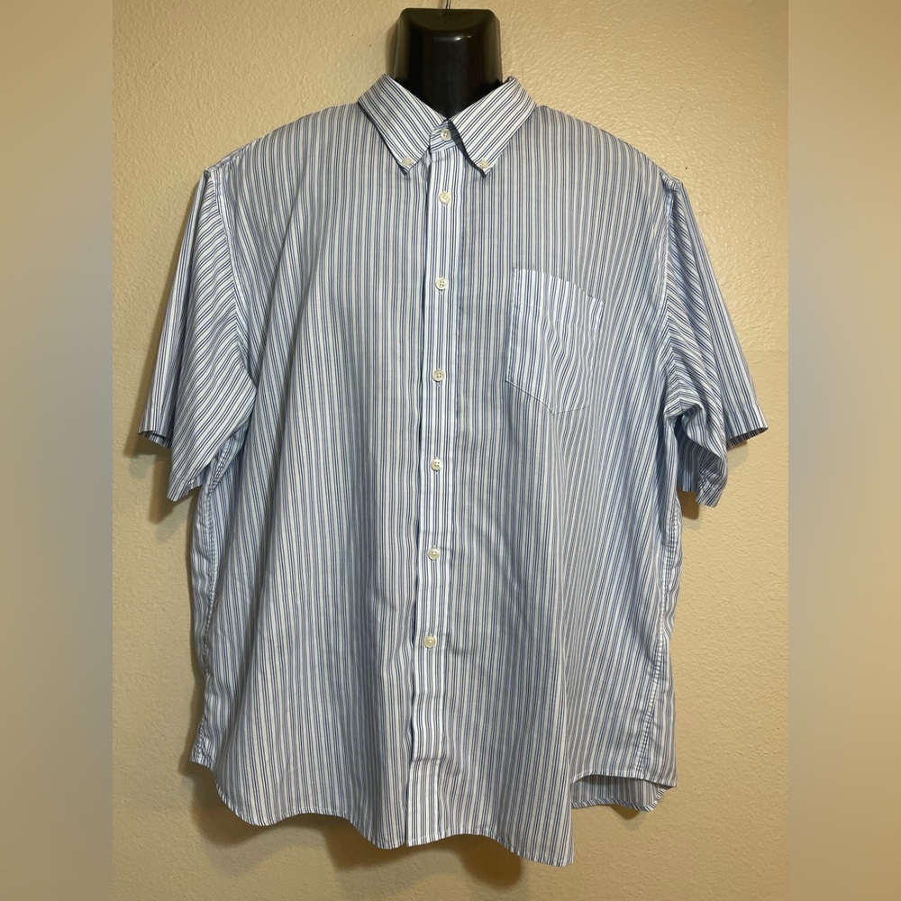 Dockers Striped Button Down Shirt Men's 2XL Blue White Short S